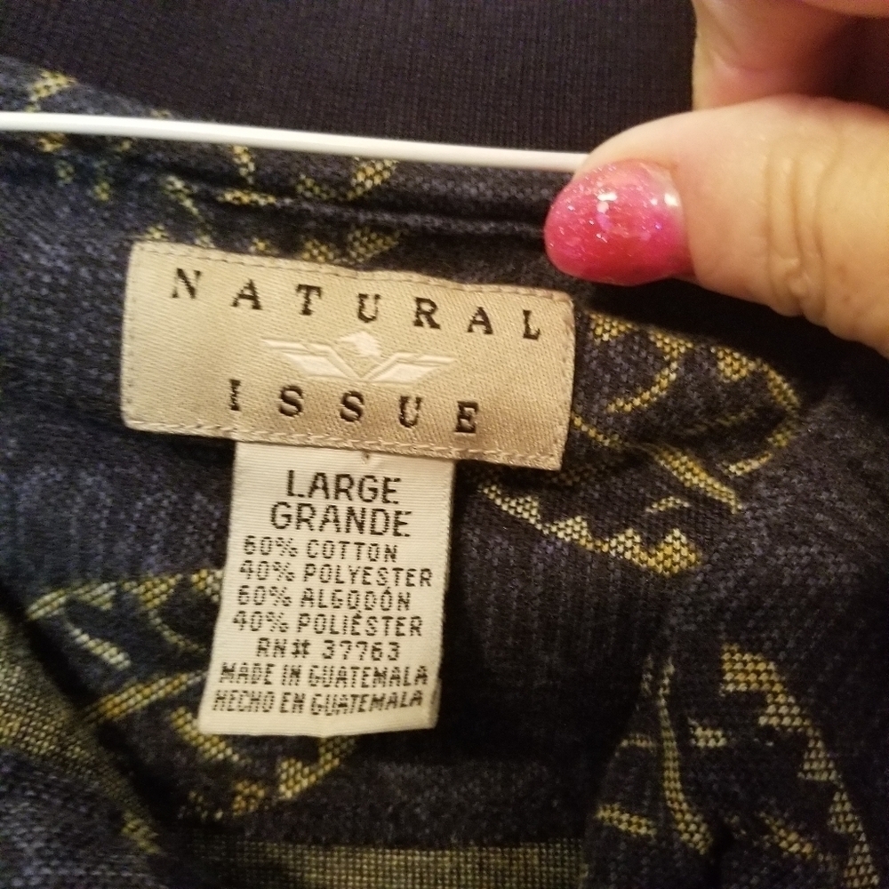 Natural Issue Polo Shirt Mens Large Blue Leaf Print Short Sleeve Y2K - Picture 2 of 5